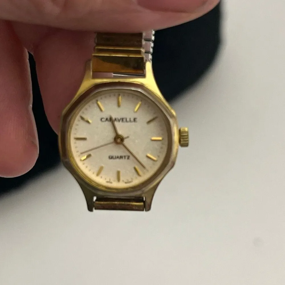 Caravelle Women's‎ Gold Tone Quartz Stainless Steel Back Stretch Band Wristwatch